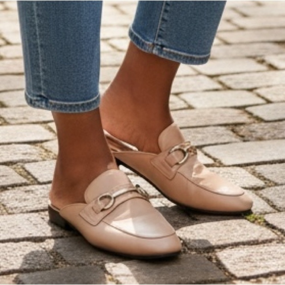 Zara Beige Leather Mules